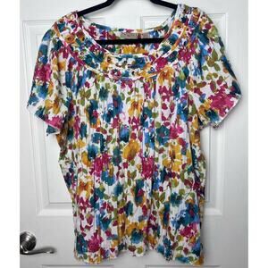 Art and Soul Women's Floral Ruffle Sleeve Blouse Size 2X